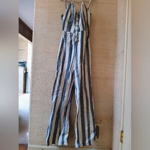 Japna Blue and White Striped Sleeveless Jumpsuit (L)